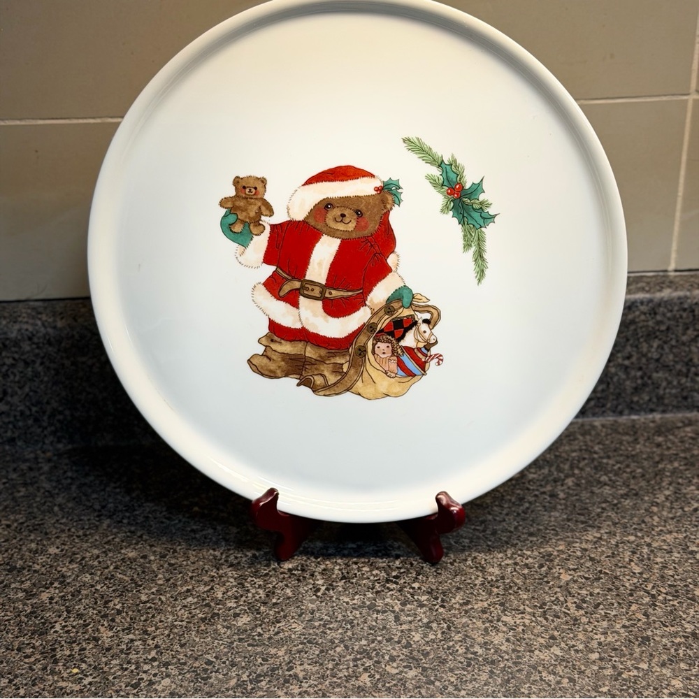 Rare Mikasa Christmas Bear Fine China Platter Teddy Bear Santa Japan